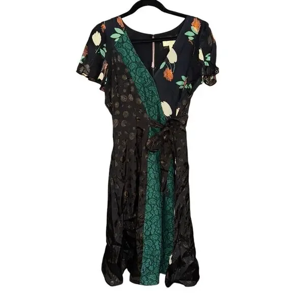 Anthropologie Ciao Bella Dress Moulinette Soeurs Boho Green Black Womens  size 10